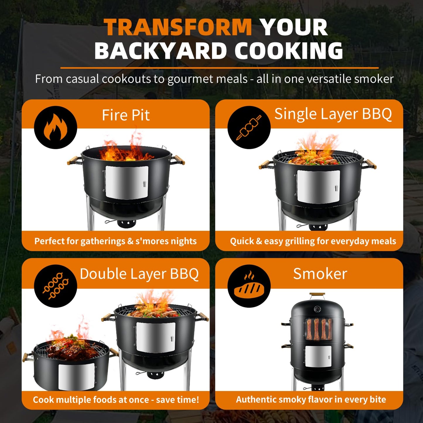 Realcook Vertical Charcoal Smoker Grills: Premium 20.5 Inch BBQ Meat Smokers - Barbecue Charcoal Grill Smoker Combo for Outdoor Cooking Patio Backyard Picnic Party Grilling