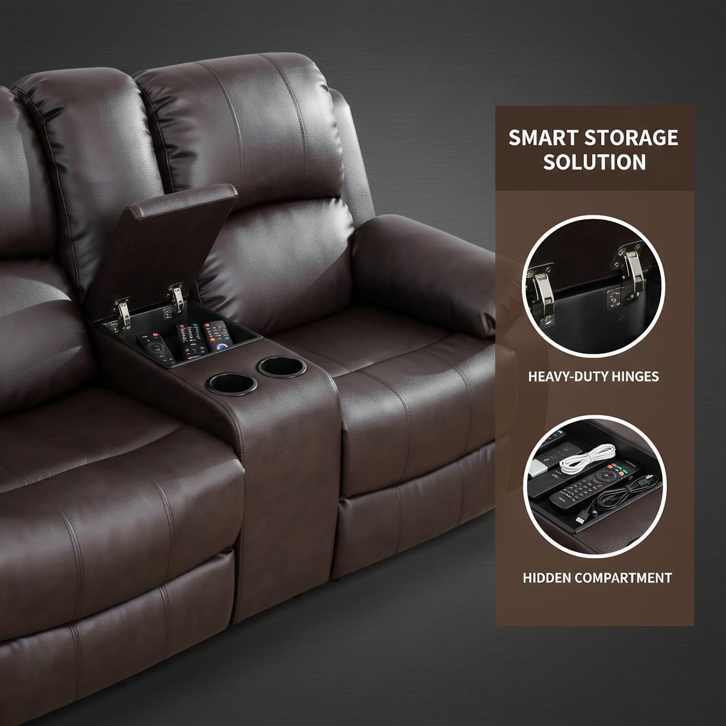 Trygoal Manual Recliner Sofa Set, Leather Reclining Living Room Furniture Set, Adjustable Backrest Reclining Loveseat Sofa and a 3 Seater Couch Furniture Set for Living Room, Home Theater, Brown