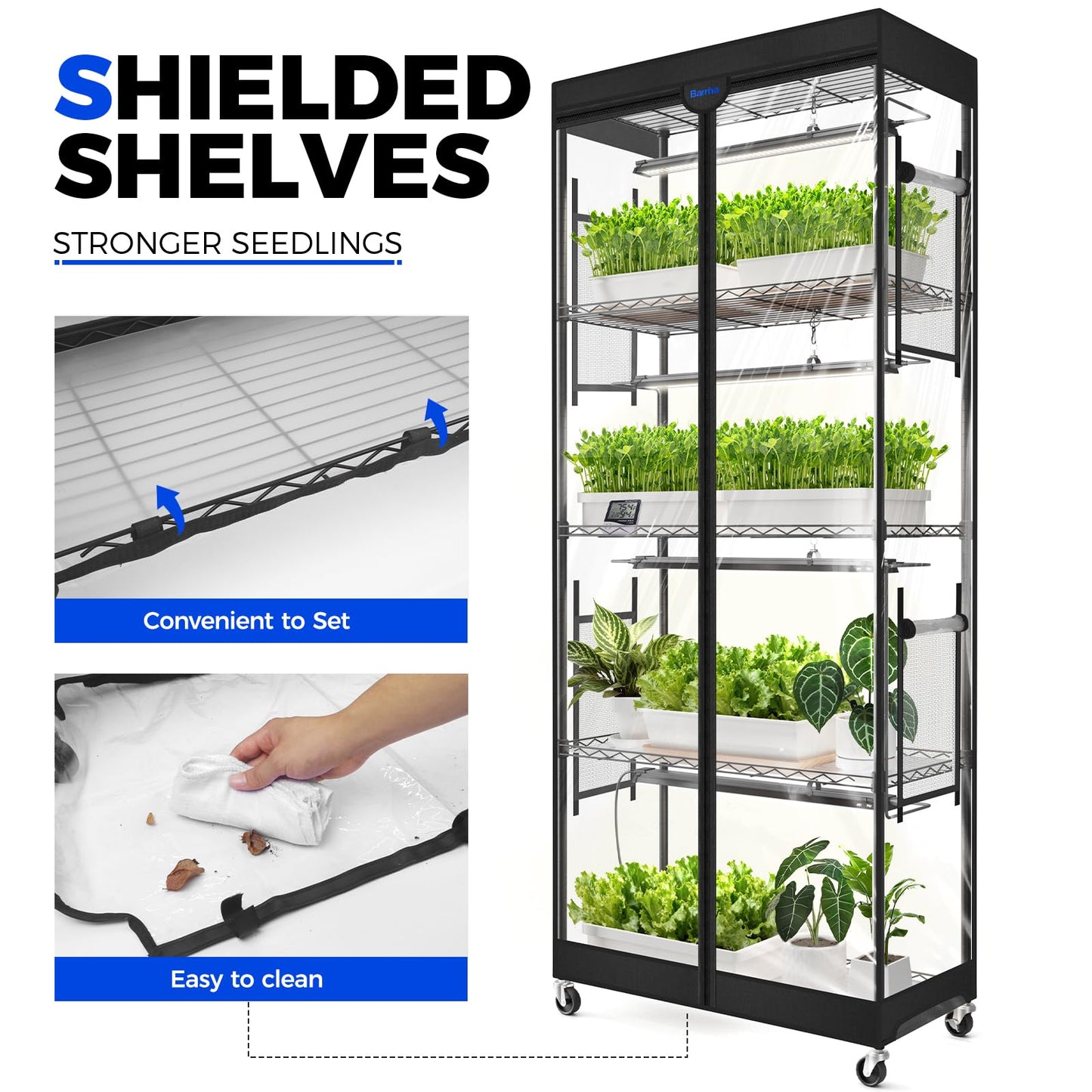 Barrina LP750 Indoor Greenhouse with Grow Light, 5-Tier Plant Stand with Light 140W TX-S35 2FT, 5000K Full Spectrum Plant Shelf with Tent, Timer & Thermometer for Seed Tray Growth 29.5 x 13.8 x 70.9IN