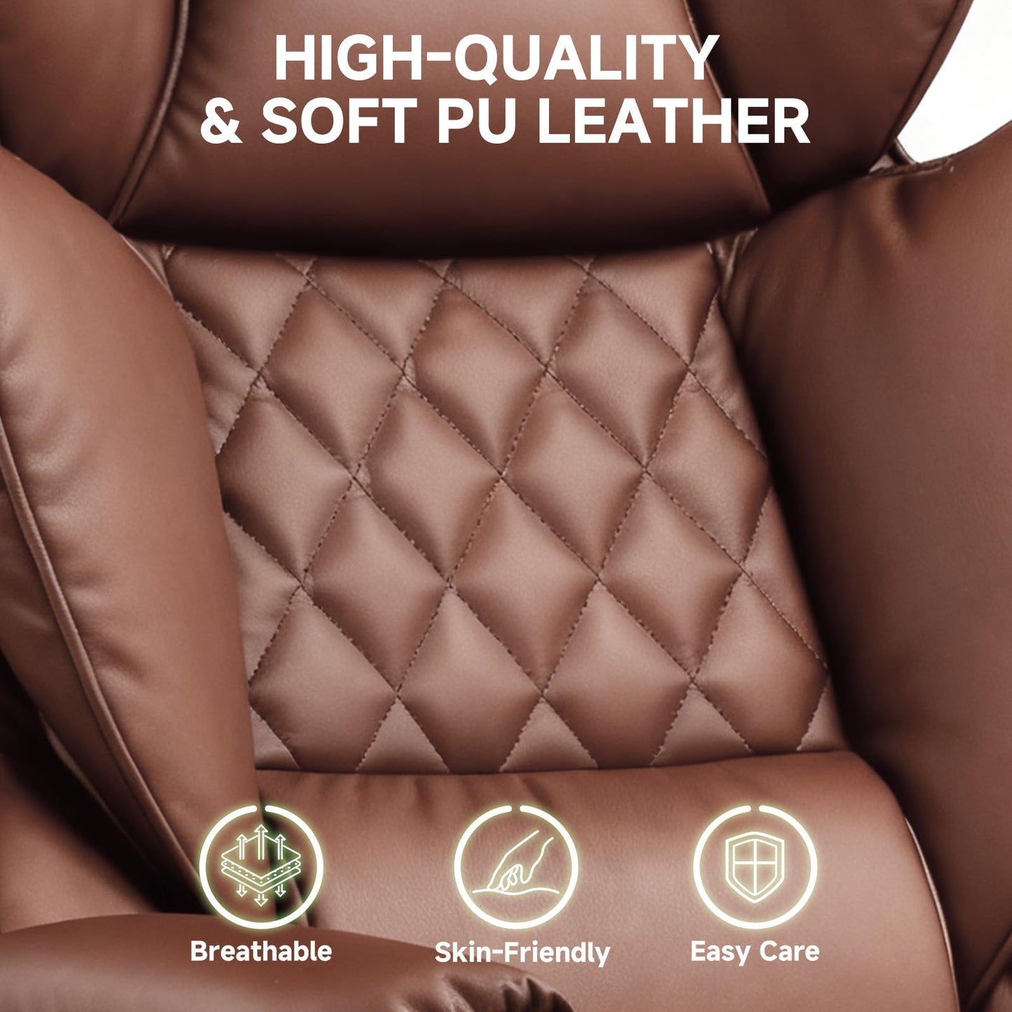 COMHOMA Big and Tall Office Chair, High Back Leather Gaming Chair with Footrest, Executive Ergonomic Office Chairs with Pocket Spring Lumbar Support and with Outward Fixed Soft Armrests