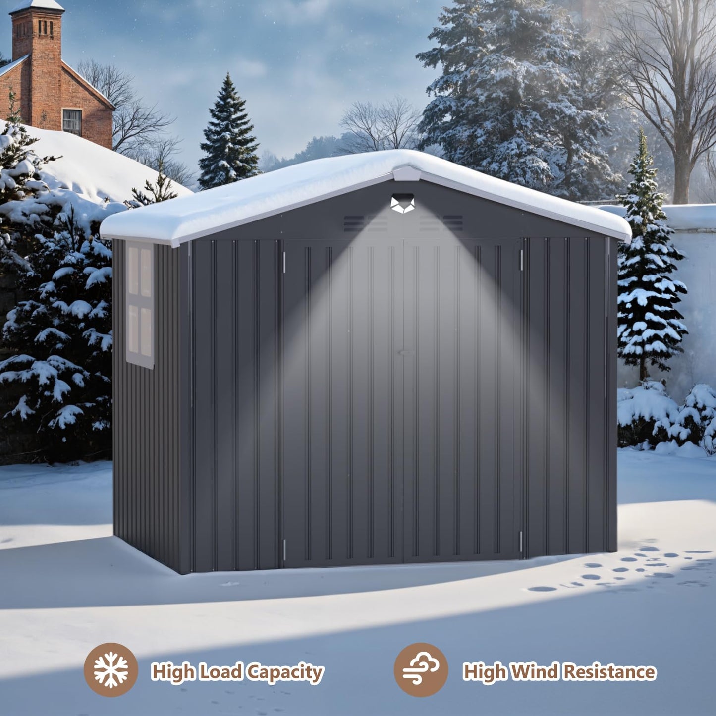 Benass 8x6 FT Outdoor Storage Shed, Metal Garden Shed - Tool Storage Sheds with Lockable Doors & 1 Clear Window, Waterproof Outside Storage Building for Backyard, Patio (Black; Floor Not Included)