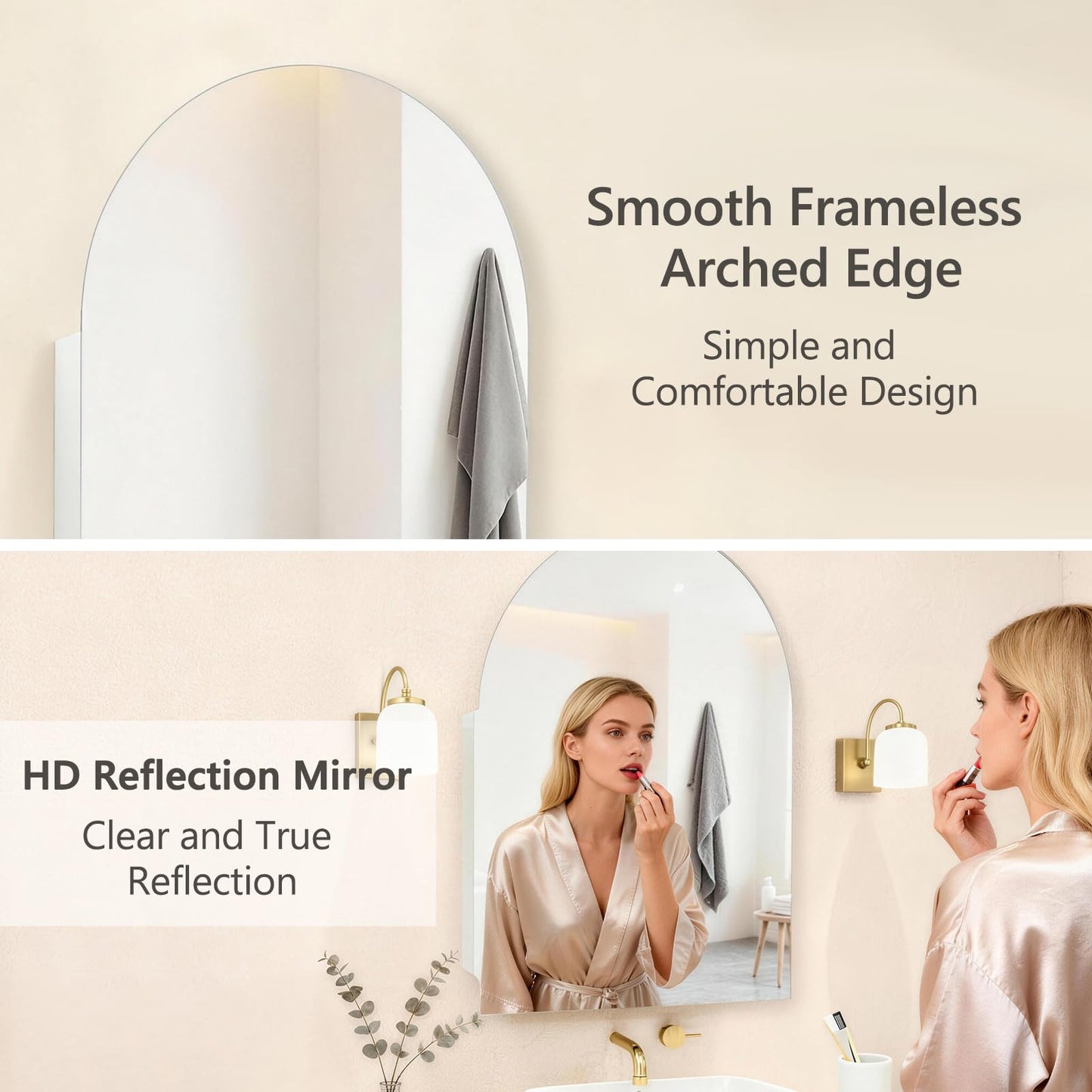 HESONTH Arched Medicine Cabinet with Mirror, 20x30 Inch, Wall Cabinet with Frameless Mirror, Recessed Or Surface Mount for Bathroom Bedroom with Storage, Bathroom Medicine Cabinet