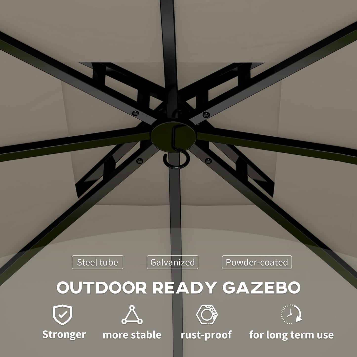 Outsunny 11' x 11' Outdoor Gazebo, Arc Patio Gazebo Canopy Shelter, UV Protected, with Curtains, Church Windows, Double Roof, Galvanized Steel Frame for Lawn, Backyard and Deck, Light Gray