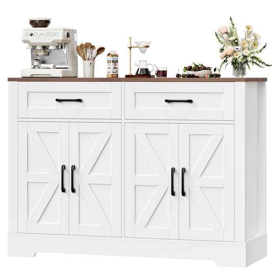BOTLOG 47.2" Farmhouse Buffet Cabinet with Storage, Sideboard Cabinet with Drawers, Kitchen Storage Cabinet with Shelves for Living Room, Entryway, Rustic White