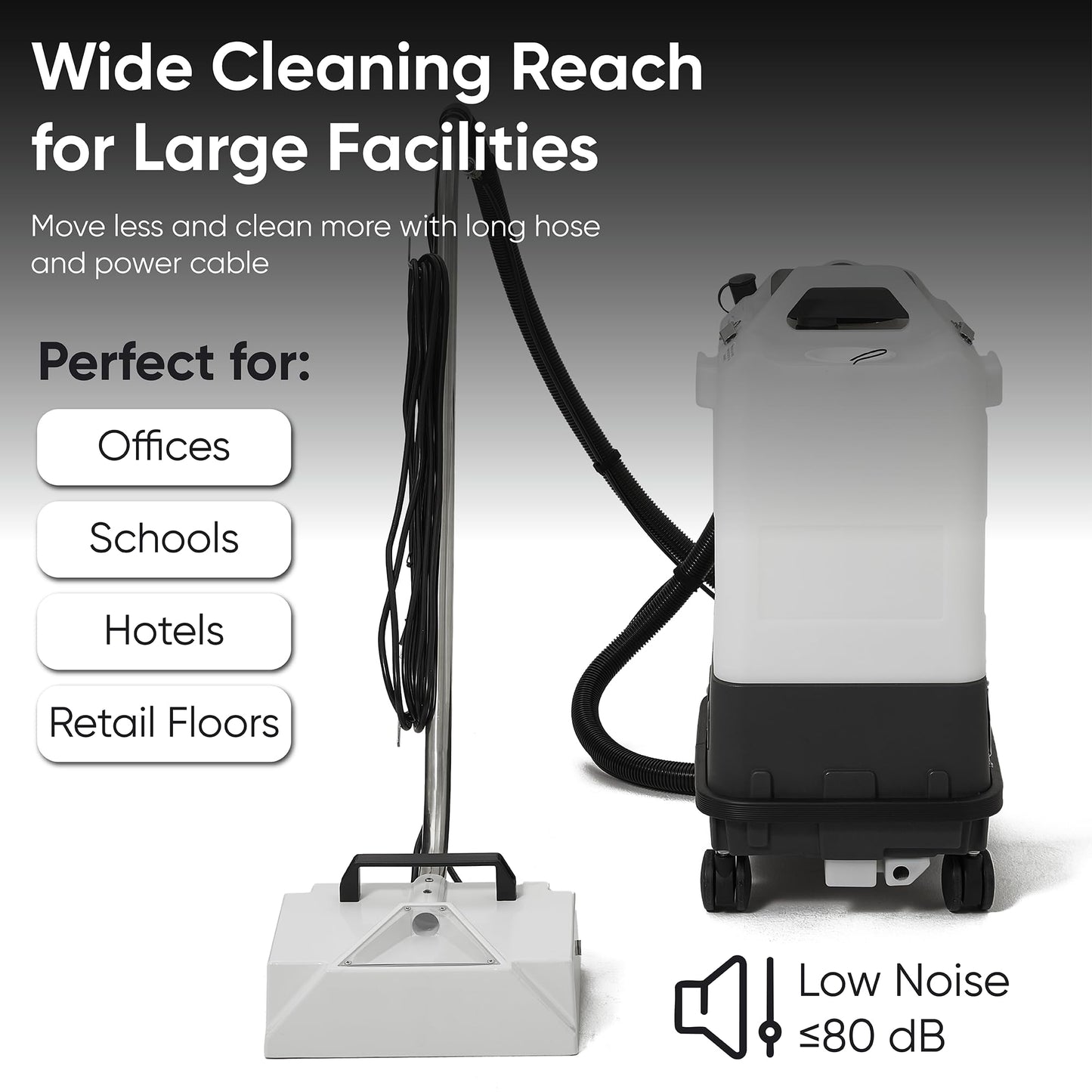 Dapper Commercial Box Carpet Extractor with 13" Motorized Brush Head, Cold Water Extraction, Strong Suction and 6.5 Gal Tanks — Ideal for Hotels, Offices, & Commercial Cleaning