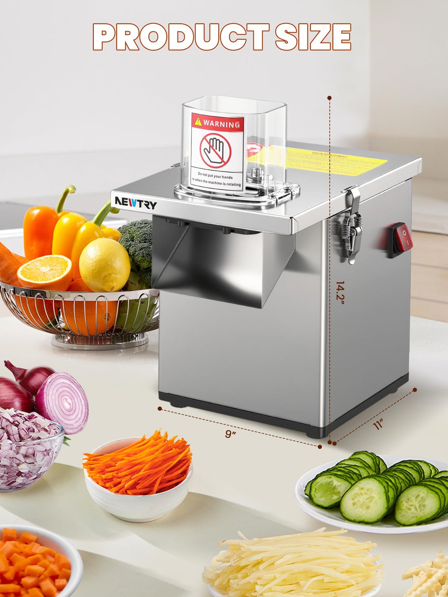 NEWTRY 4 in 1 Commercial Vegetable Processor Electric Veggie Fruit Slicer Dicer Shredder & Strip Crinkle Cutter All Stainless Steel 110volt 200W