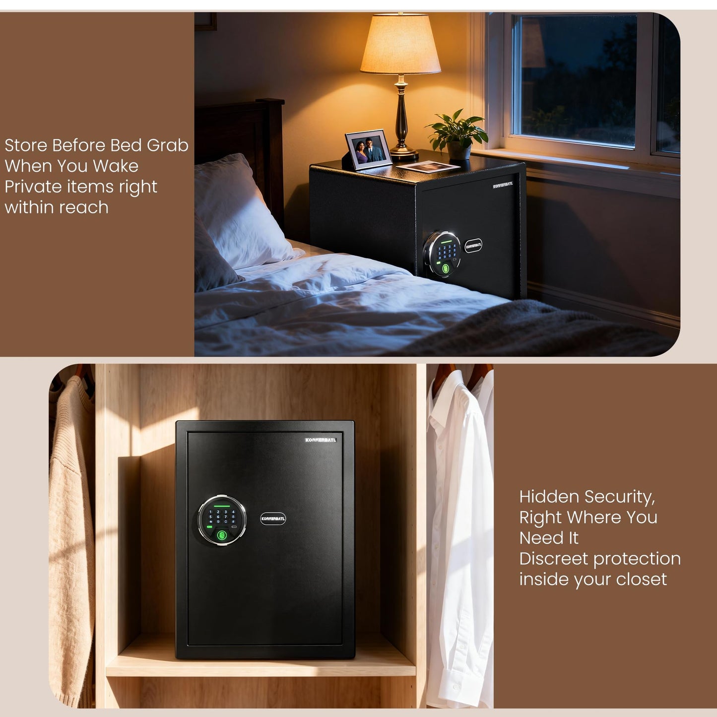 KornerBatl 𝟑𝟓 𝐋𝐁 Smart Fingerprint Gun Safe with Biometric Lock, Quick Access Multiple Handgun Storage Rack 𝐆𝐢𝐟𝐭𝐬 𝐟𝐨𝐫 𝐅𝐚𝐭𝐡𝐞𝐫'𝐬 𝐃𝐚𝐲 (12.99"D x 13.78"W x 19.69"H)