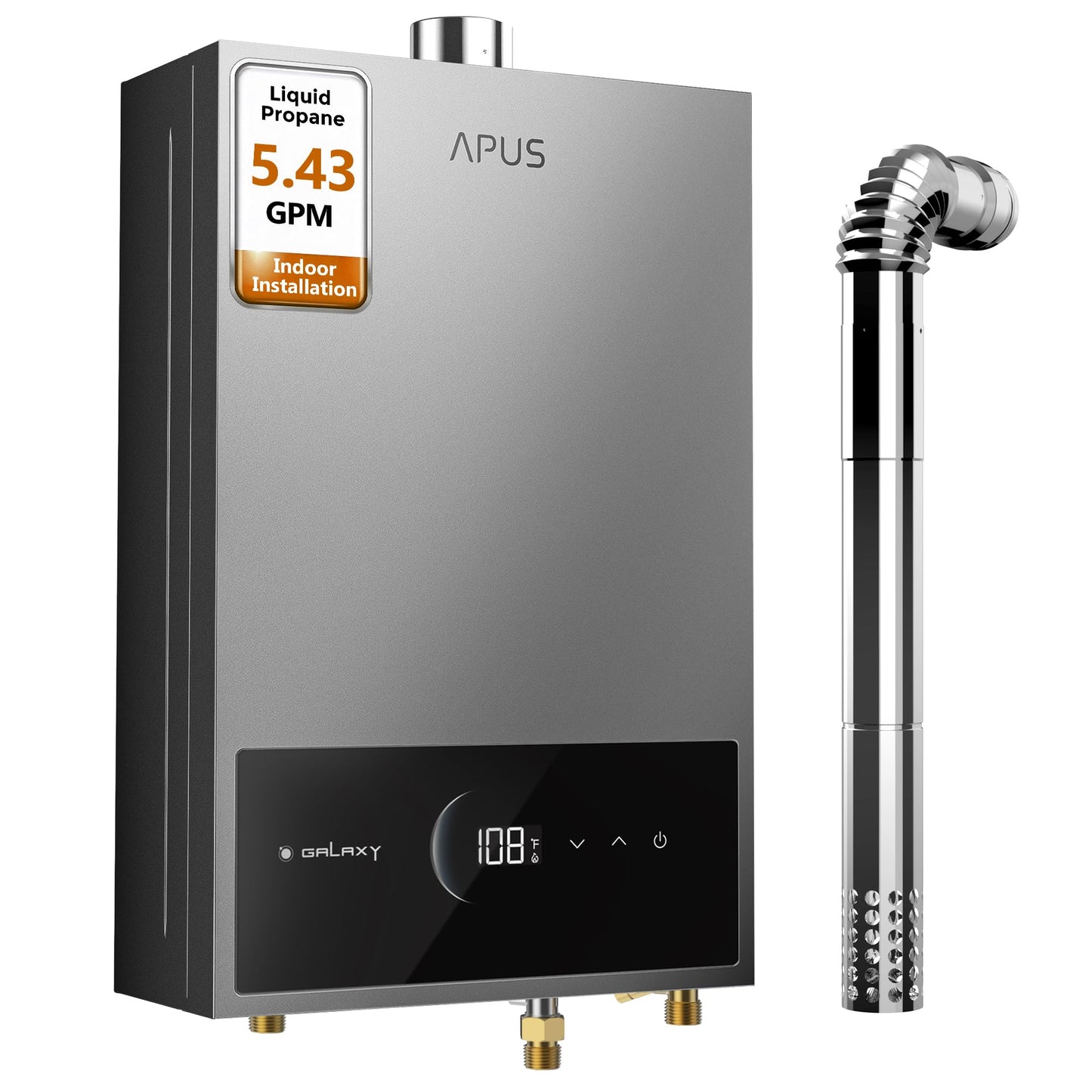 APUS Tankless Water Heater Propane Gas, Up to 5.43 GPM, Indoor Hot Water Heater, 120,000 BTU on Demand Instant Hot Water Heaters with Smart Digital Display, Space Gray