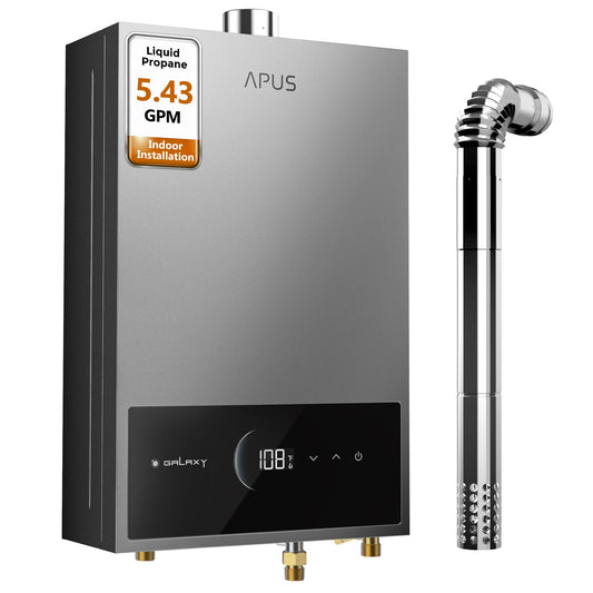 APUS Tankless Water Heater Propane Gas, Up to 5.43 GPM, Indoor Hot Water Heater, 120,000 BTU on Demand Instant Hot Water Heaters with Smart Digital Display, Space Gray