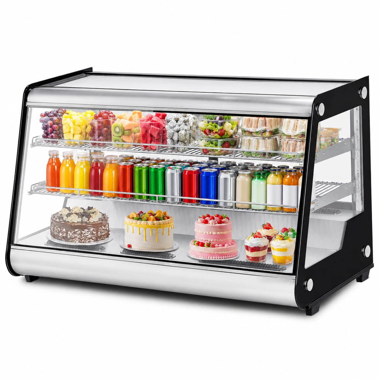 8.1 Cu.Ft Commercial Glass Door Refrigerator | Countertop Display Fridge with LED Lighting for Bakeries, Cafes, Convenience Stores | Energy Efficient, Adjustable Shelves, Auto-Closing Door