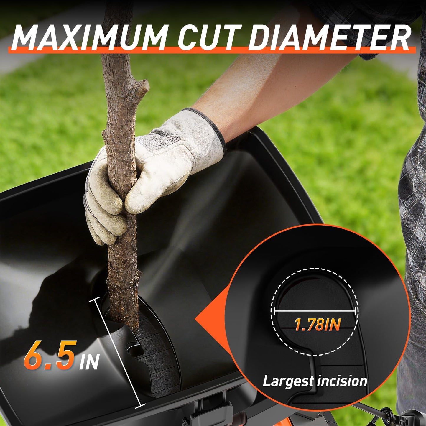 MAXLANDER 15-Amp Electric Wood Chipper Shredder, 1.78-Inch Cutting Capacity, 15:1 Reduction Ratio, Yard Mulcher with 50L Collection Bin, Corded Garden Shredder for Branches & Twigs