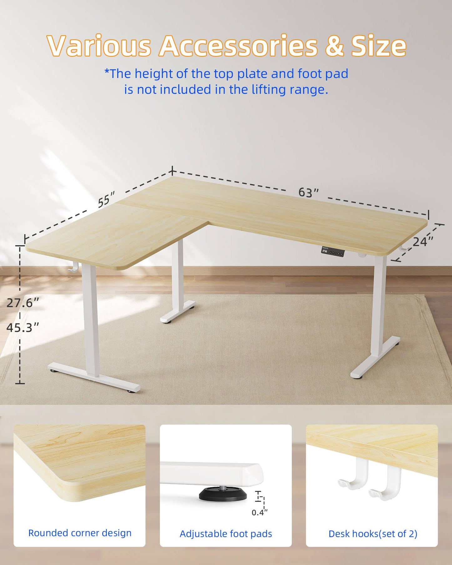 YIHAYO L Shaped Standing Desk Adjustable Height, 63 x 55 Inches Electric Corner Standing Desk with Splice Board, Computer Desk for Home Office, Natural