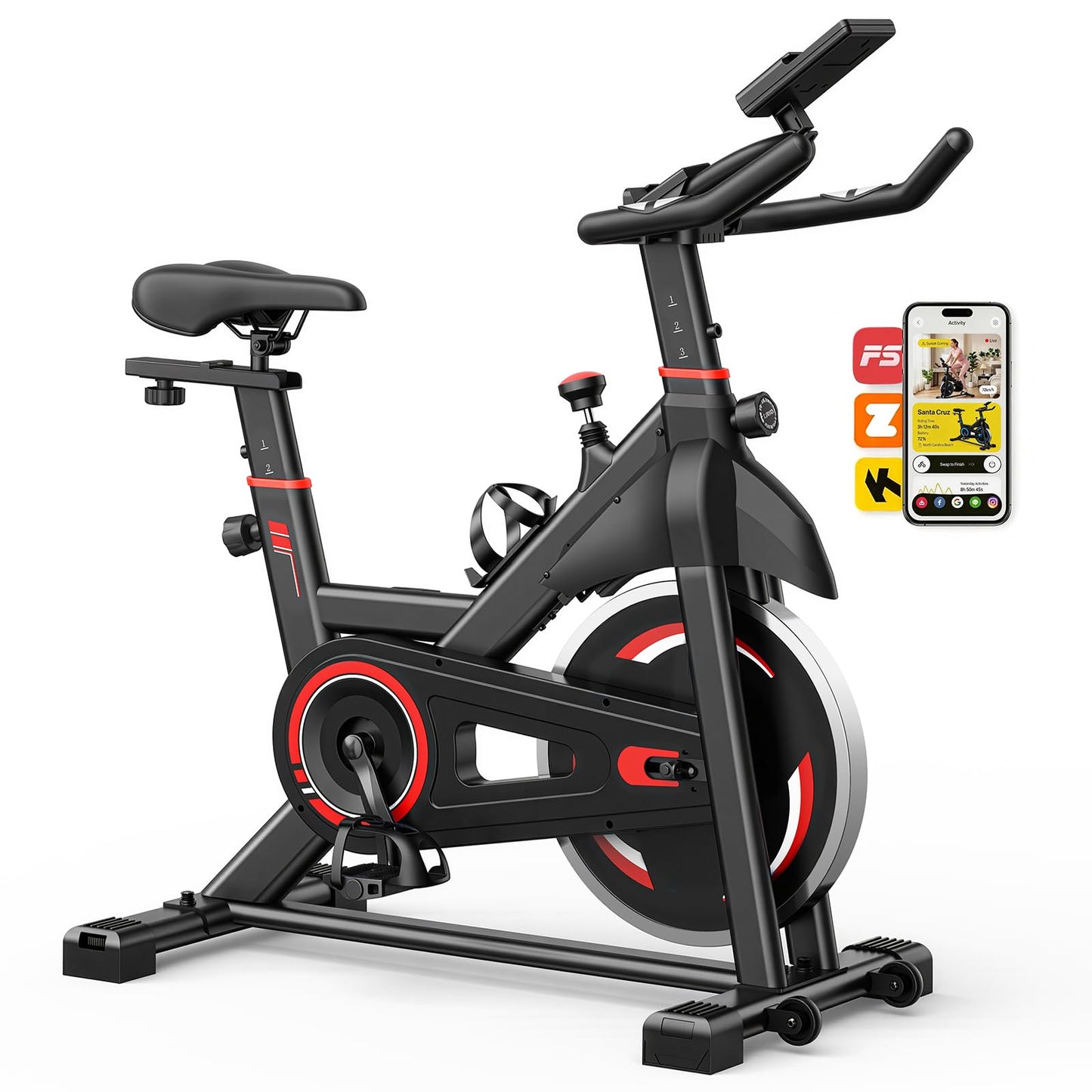 OLIXIS Exercise Bike with APP Control, Brake Pad Stationary Bikes with Quiet Magnetic Resistance, Indoor Cycling Spin Workout Bike with 300.0 lbs Weight Capacity, Classic Red