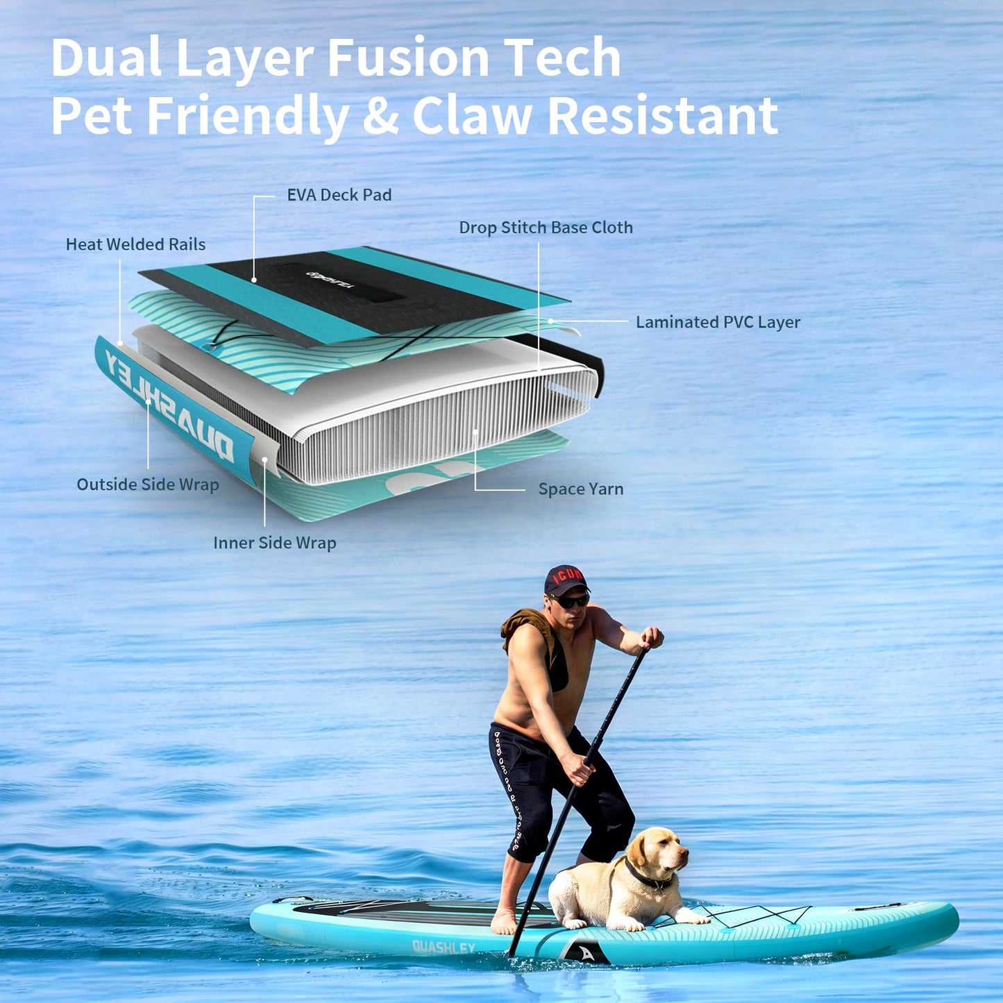 Quashley Inflatable Stand Up Paddle Board - All-Round SUP for Yoga,Fishing,Touring | Portable,Stable,Lightweight with Non-Slip Deck & Paddle for Beginners & Family Fun Green Waves