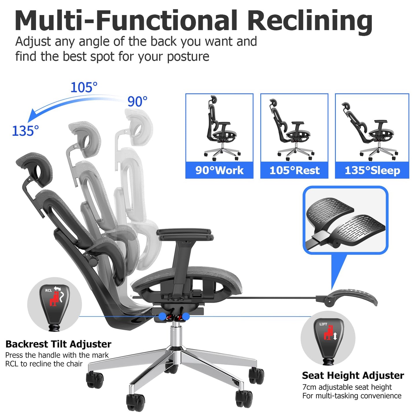 PatioMage Ergonomic Office Chair, Big and Tall Desk Chair with Adjustable Lumbar Support & Seat Depth, High Back Computer Chair, Swivel Mesh Chairs with Wheels for Home Office, Darkgrey