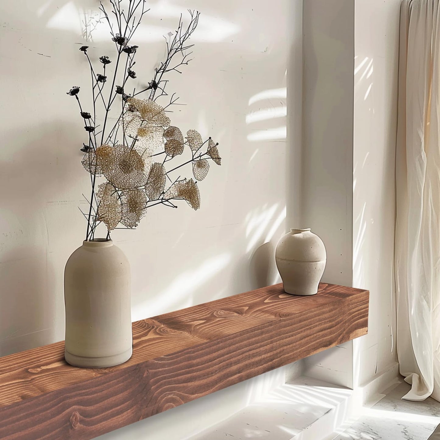 YLYHSST 72" Fireplace Mantel, 3'' Thick Handmade Rustic Solid Wood - Wall Long Floating Shelf with Invisible Metal Bracket, Brown