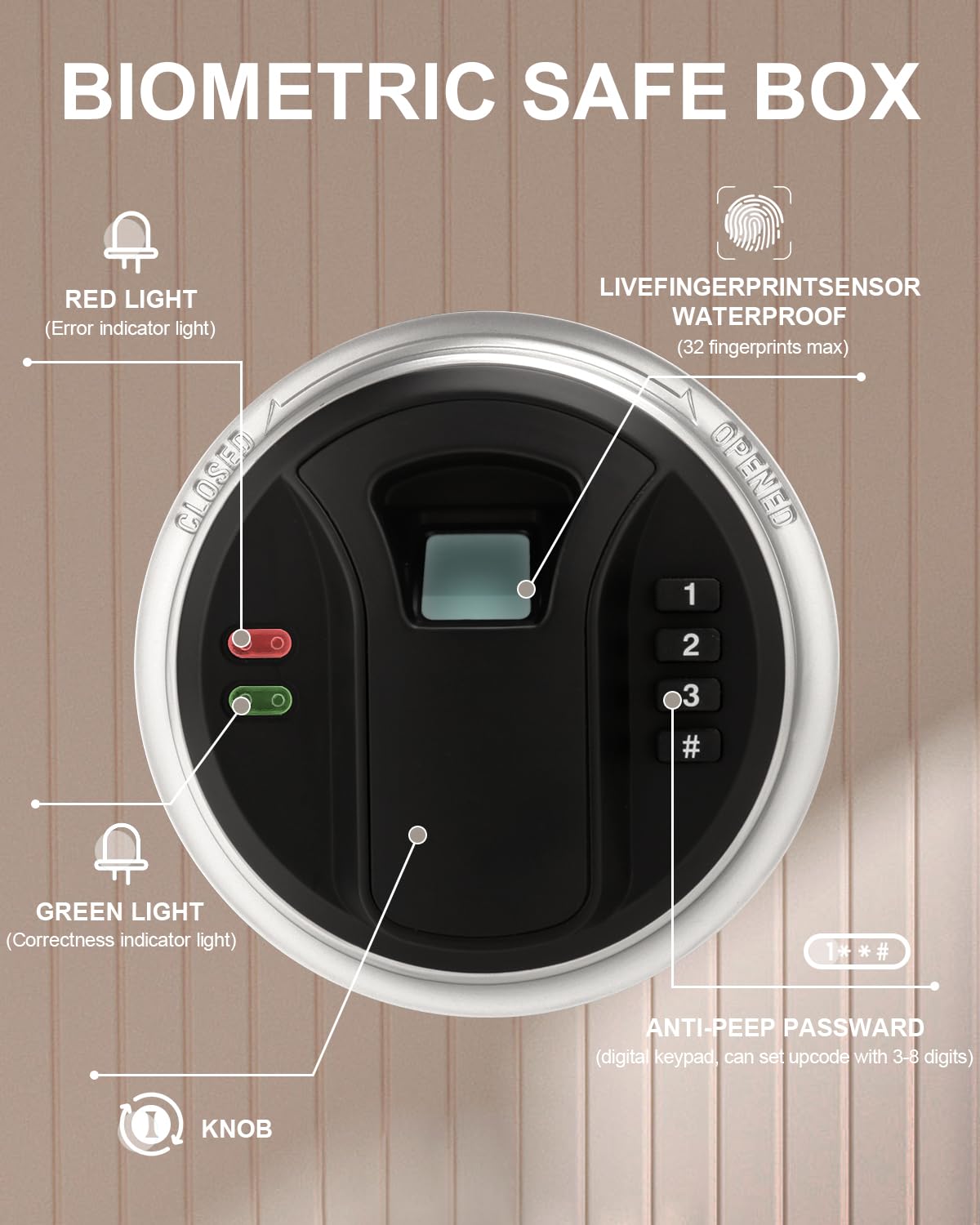 TIGERKING Biometric Home Safe, 20 lb Alloy Steel Construction, Fingerprint Access and 3-Button Electronic Combination Lock for Jewelry, Cash and Passports, White