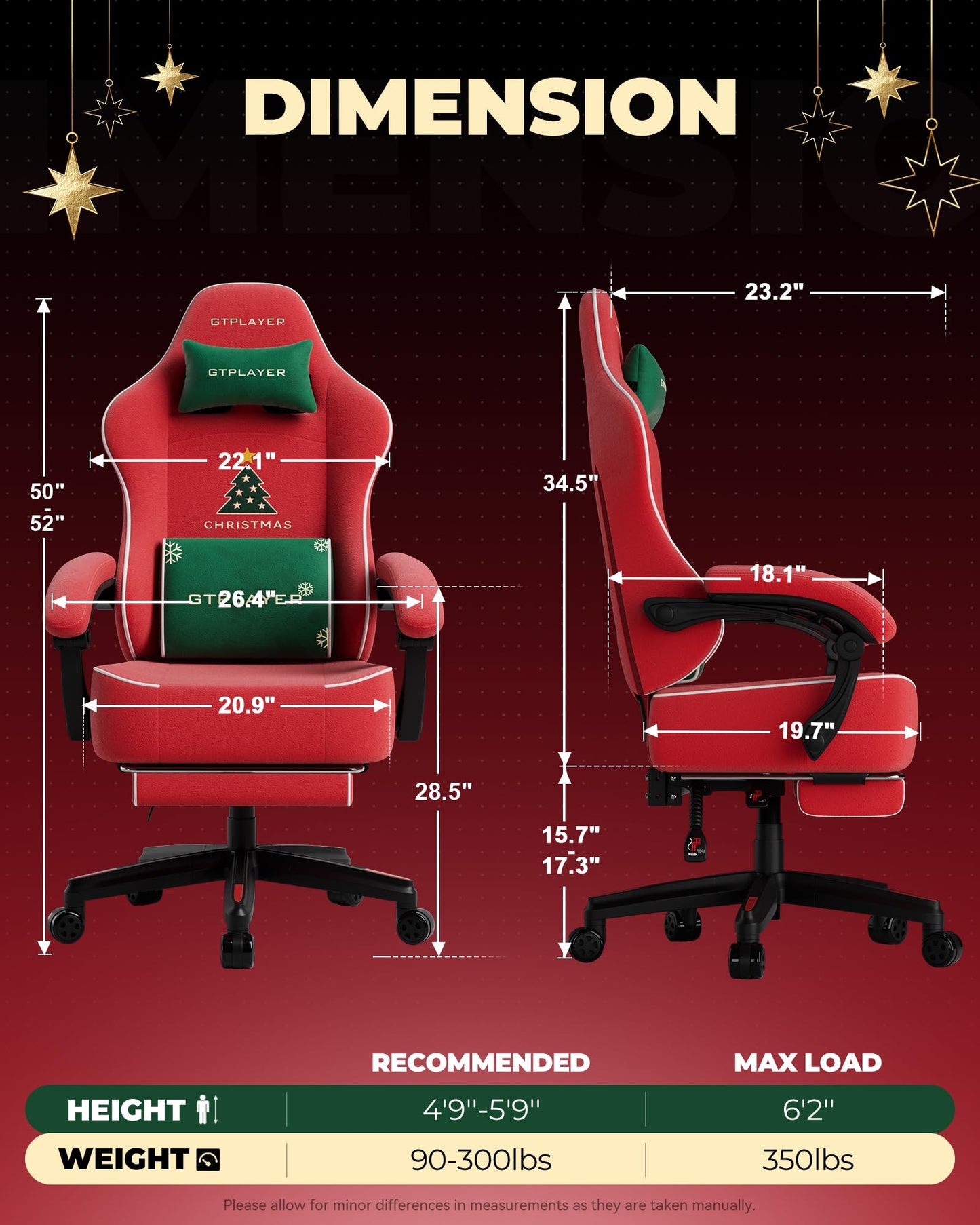 GTPLAYER Gaming Chair, Video Game Chairs with Footrest, PC Gamer Chairs for Adults - Padded High Back Ergonomic Reclining Silla Gamer, Linkage Armrest, Ace Pro, Christmas (Velvet)
