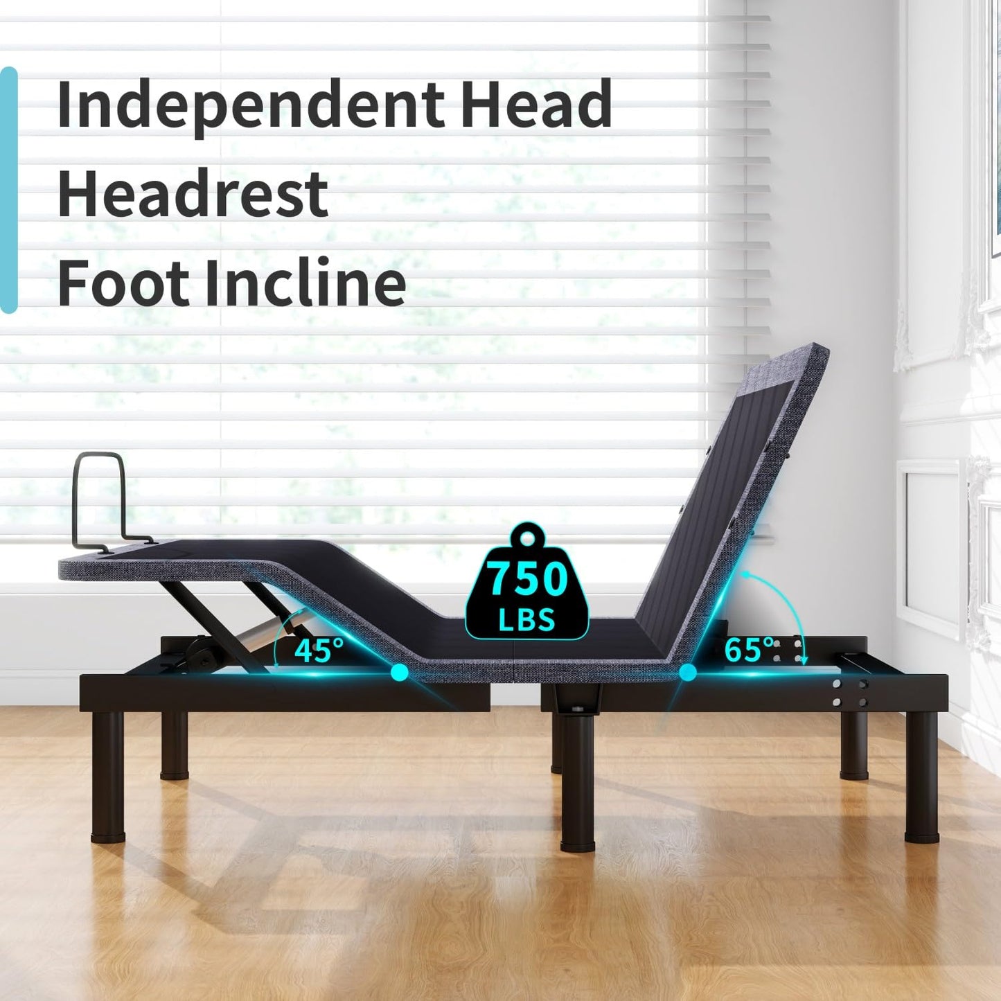 Vipbear Adjustable Bed Base Twin XL Massage with 12" Gray Mattress Dual Head & Foot Lift Electric Bed Frame with Wireless Remote | 0 Gravity | Anti-Snore | Under Bed LED | USB Ports