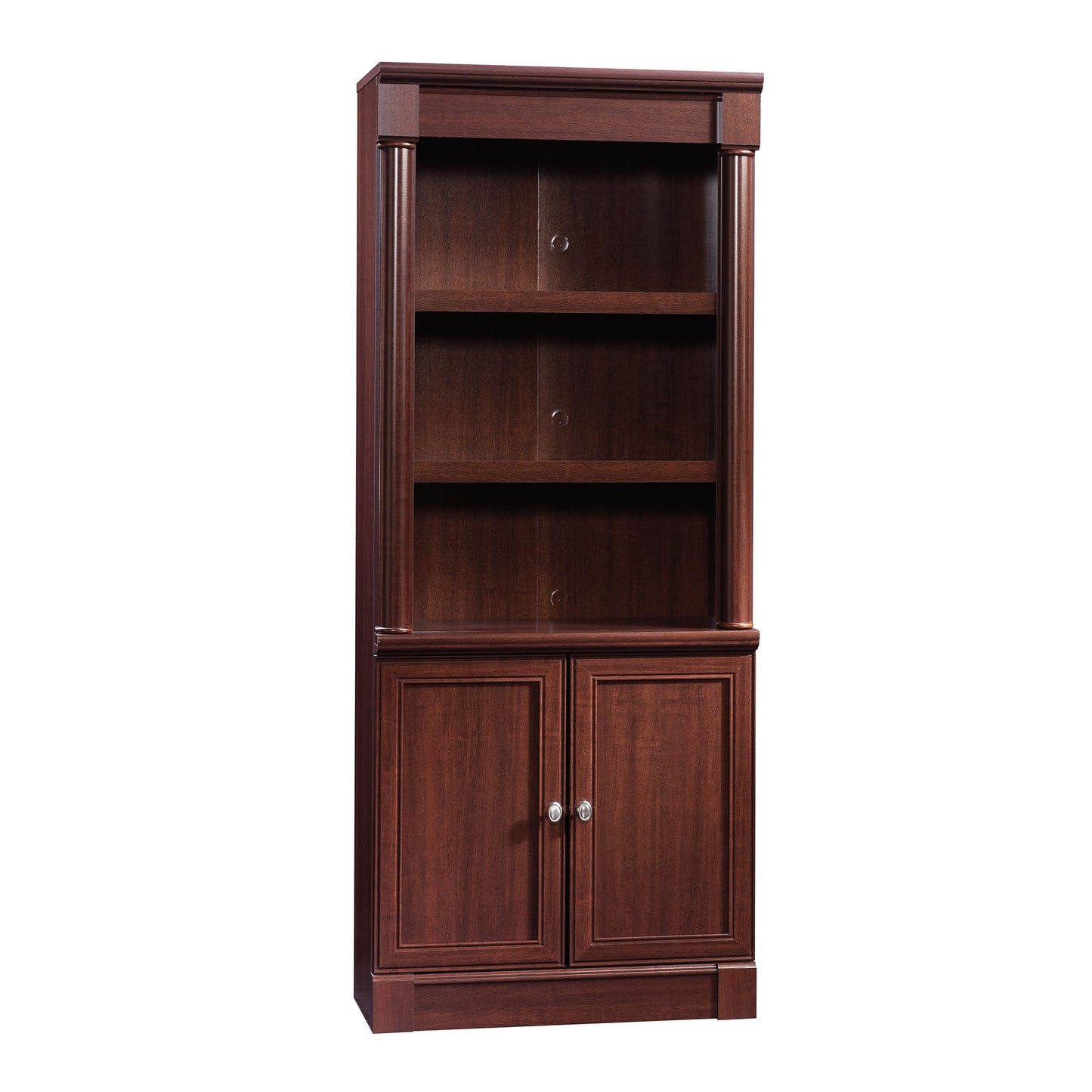 Sauder Palladia Book Shelf, Bookshelf with Storage, Library Bookcase with Doors and Adjustable Shelves, in Select Cherry finish