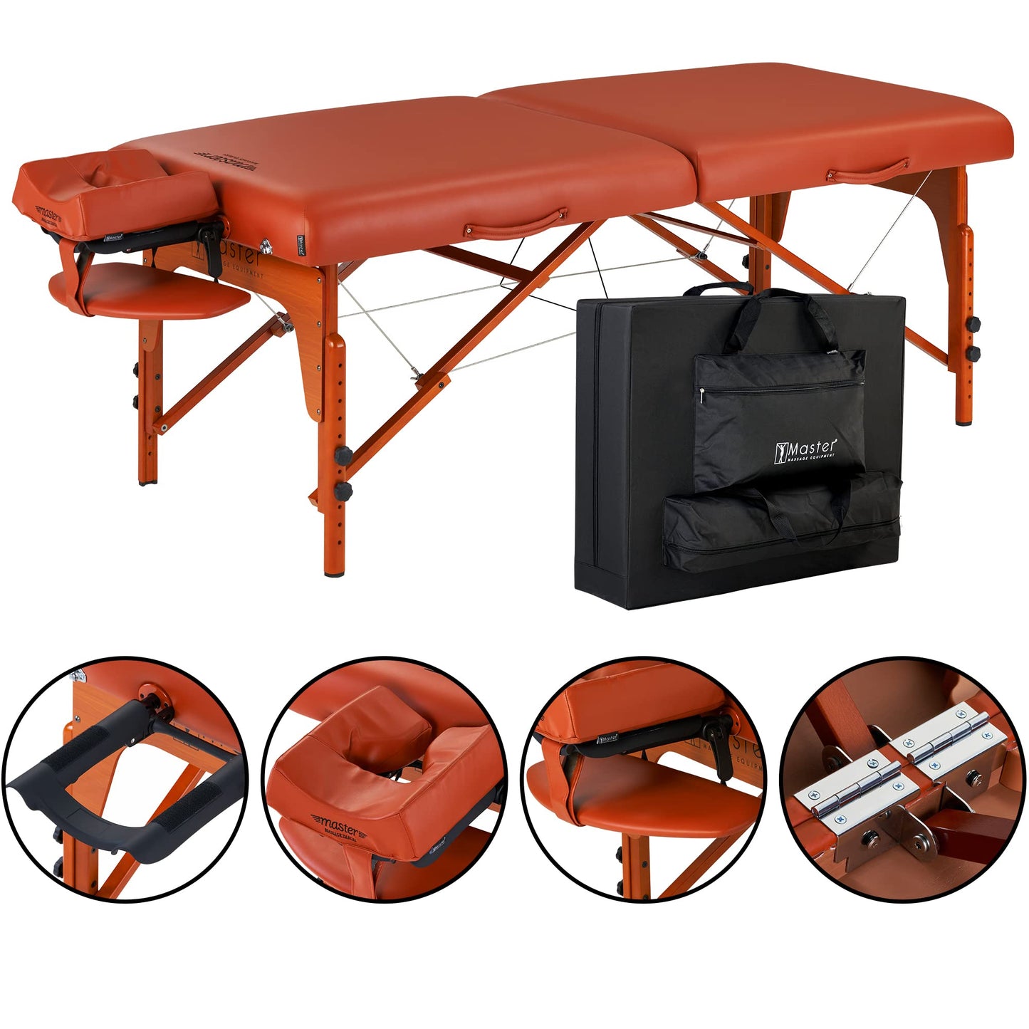 Master Massage 31" Santana Pro Portable Massage Table Package, Memory Foam Cushioning, Reiki Leg Panels, Mountain Red- Tattoo Table- Spa Bed- Folding Massage Table- Facial Bed