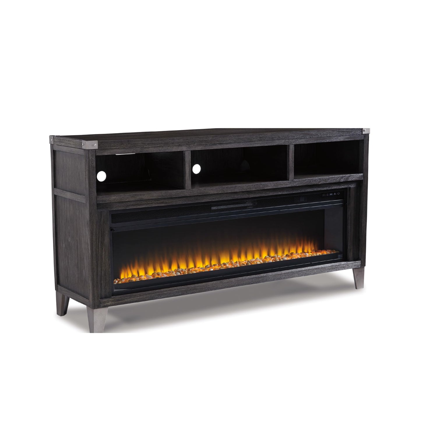 Signature Design by Ashley Todoe Industrial 65" TV Stand with Electric Fireplace for TVs up to 74", Gray