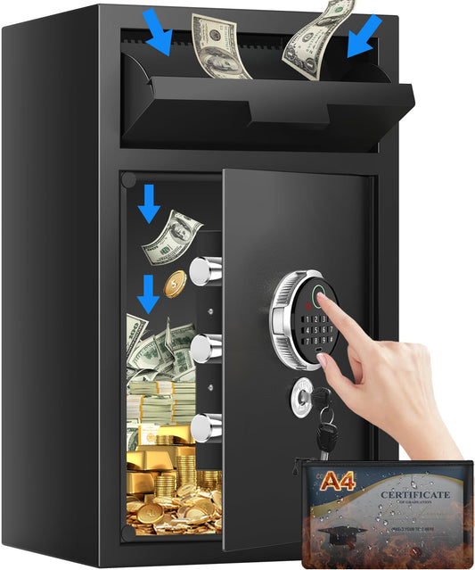 6.0 Cuft Extra Large Biometric Drop Safe for Business, Anti-Theft Fingerprint Safe Box with Quick Place Drop Slot, Digital Keypad and Spare Key, Depository Safe for Home Office Store Mail Church