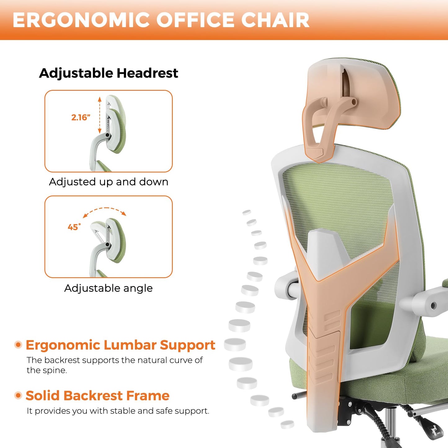 Sweetcrispy Office Computer Desk Chair Set of 2, Ergonomic High-Back Mesh Rolling Work Swivel Chairs with Wheels, Comfortable Lumbar Support, Comfy Arms for Home, Bedroom, Study, Student, Green