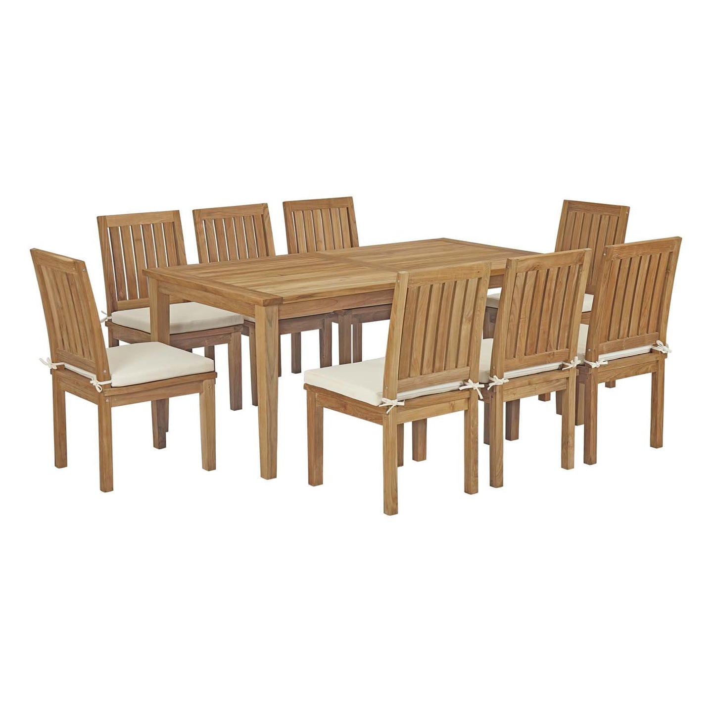 Modway EEI-3315-NAT-WHI-SET Marina 9 Piece Patio Teak Outdoor Dining Set in Natural White, Eight Side Chair/One Table,
