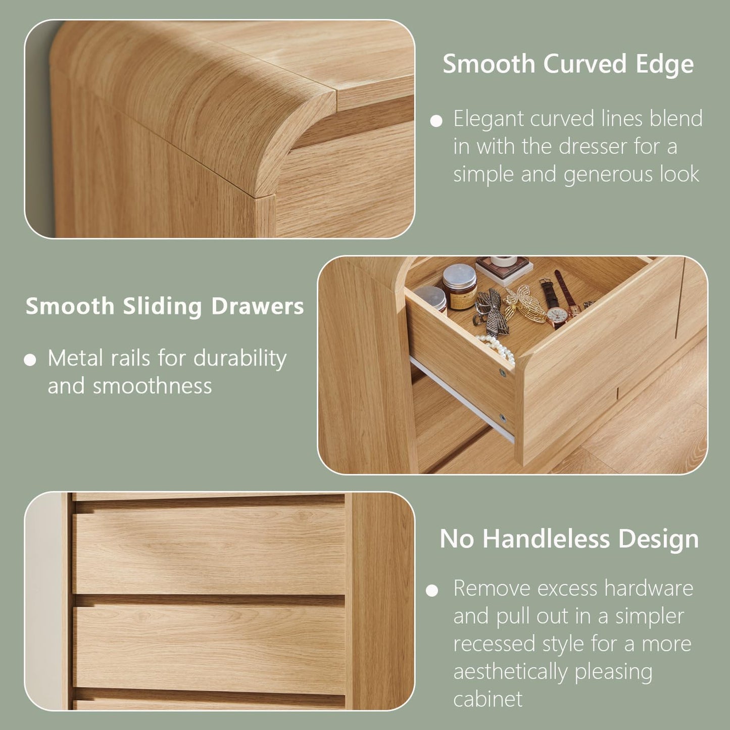 Aitjunz Modern 7 Drawers Dresser for Bedroom, 55" Tall Dressers & Chest of Drawers w/Curved Profile Design, Wood Mid Century Vertical Storage Dressers Organizer for Bedroom, Living Room, Natural Oak