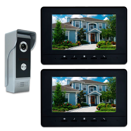 AMOCAM Video Intercom System, 7 Inches Video Doorbell Door Phone System, Wired Video Door Phone HD Camera Kits Dual-Way Intercom for Villa House Office Apartment 1-IR Camera 2-LCD Color Monitor