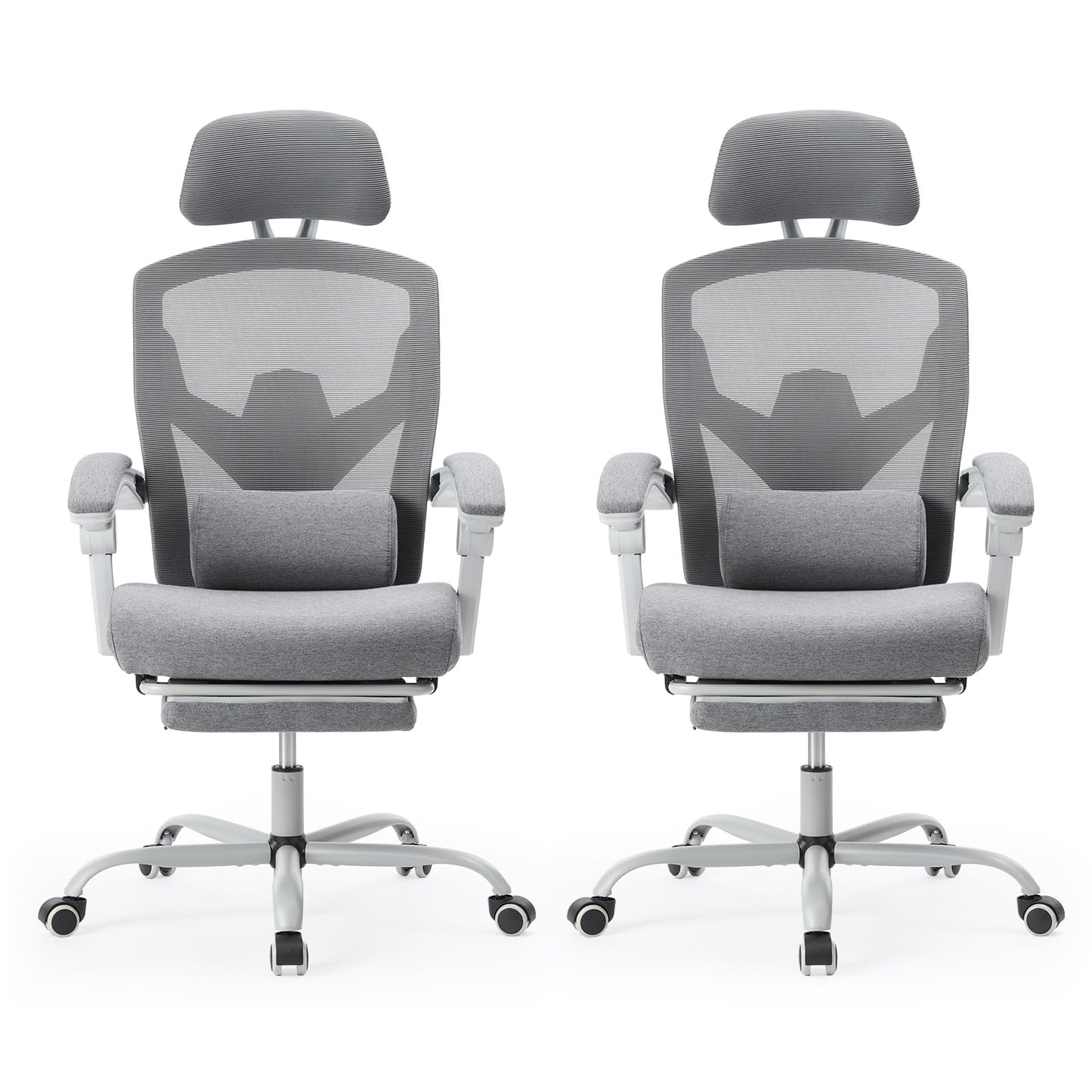 Sweetcrispy Office Computer Desk Chair Set of 2, Ergonomic High-Back Mesh Rolling Work Swivel Chairs with Wheels, Comfortable Lumbar Support, Comfy Arms for Home, Bedroom, Study, Student, Light Grey