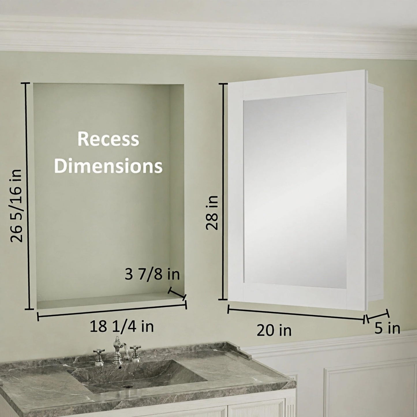 Buruis 20 x 28 Inch Wood Medicine Cabinet with Mirror, Recessed or Wall-Mounted Bathroom Storage Organizer, Adjustable Shelves & Soft-Close Hinges, Fully Assembled, White
