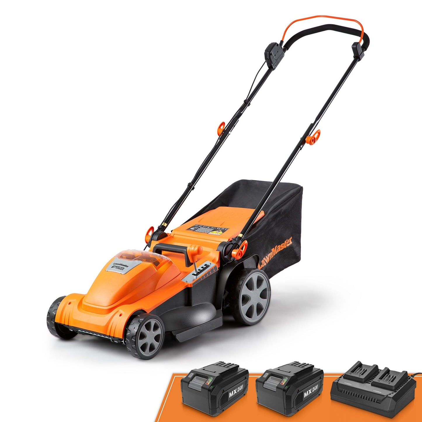 LawnMaster CLMF4817E 48V MAX Brushless Mower with 2X24V MAX 4.0Ah Battery and a Dual Charger