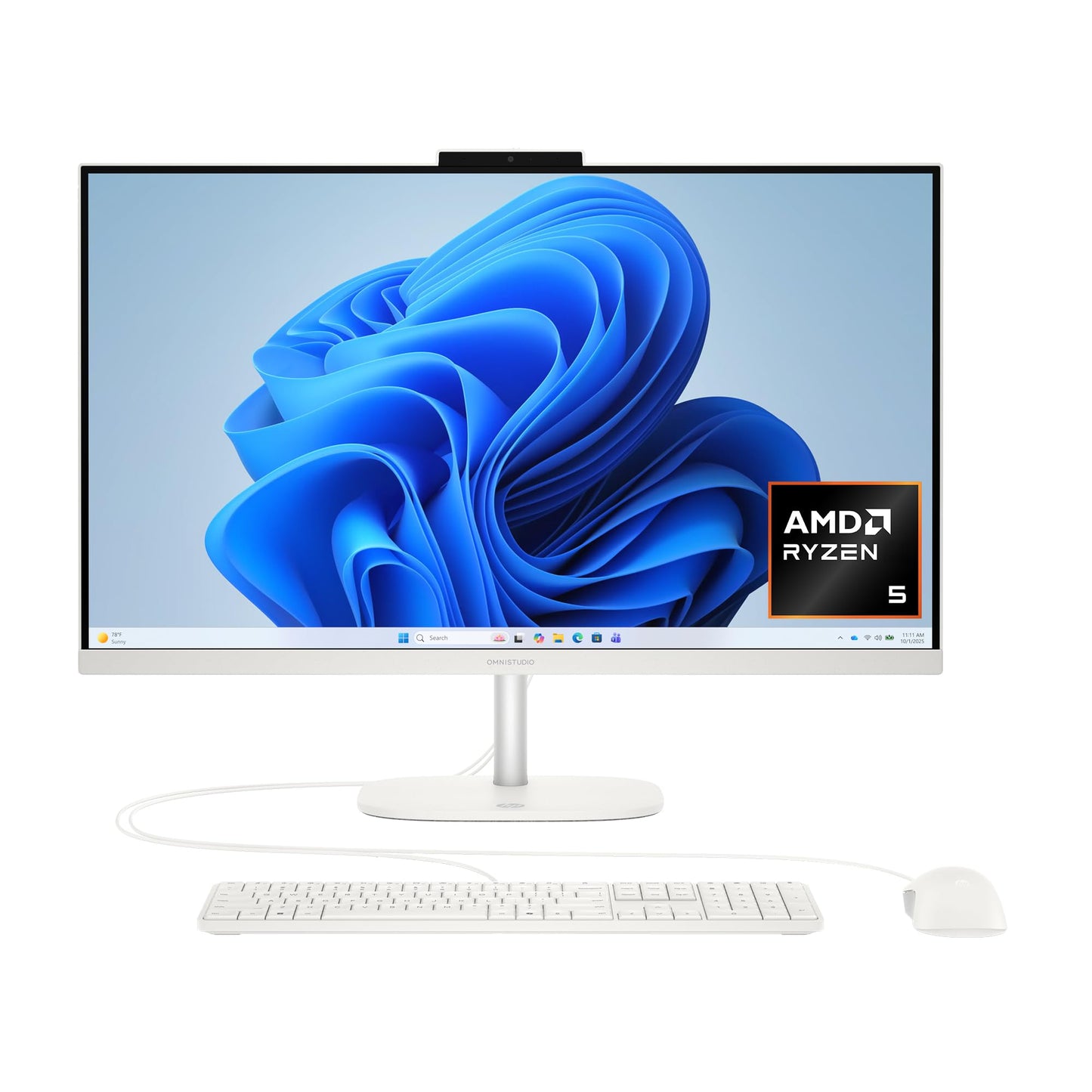 HP OmniStudio 27 inch All-in-One Desktop PC, FHD Display, AMD Ryzen 5 220, 16 GB RAM, 512 GB SSD, AMD Radeon 740M Graphics, Windows 11 Home, Cotton White, 27-cv0002 (2026)