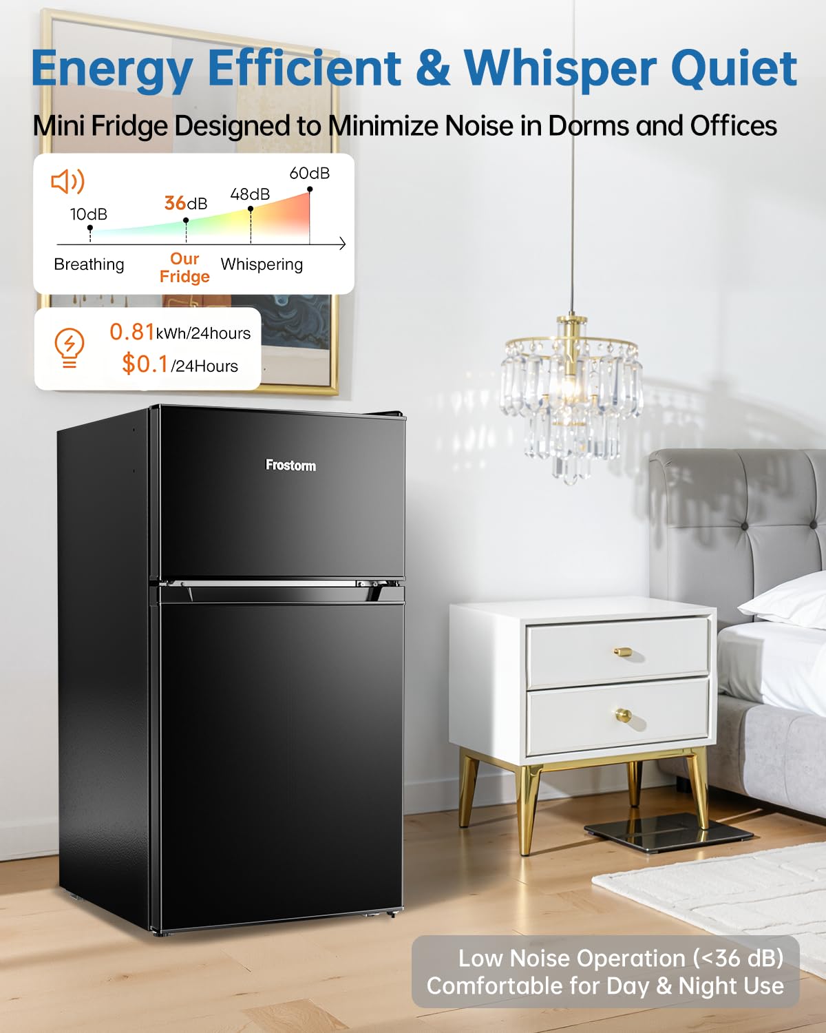 Frostorm 3.2 Cu Ft Mini Fridge with Freezer - Energy Efficient, Double Door Upright Freezer for Bedroom, Office & Dorm,restaurants | Small Fridge, Glass Shelves,Interior Light,ETL Certified,etc