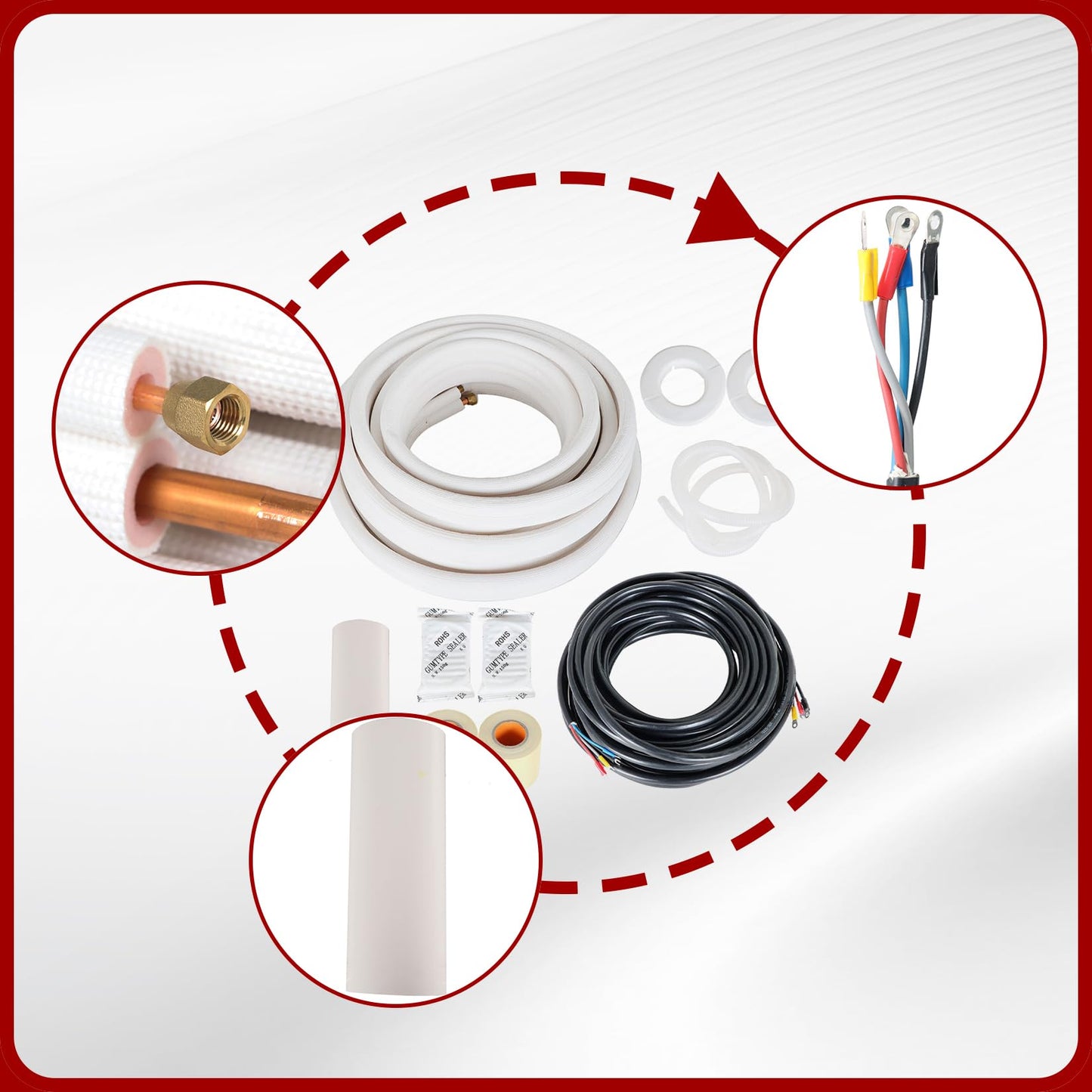 50FT Air Conditioning Tubing Hose Extension 1/4 and 1/2 Inch Insulated Copper Hoses Fit for Mini Split Air Conditioner