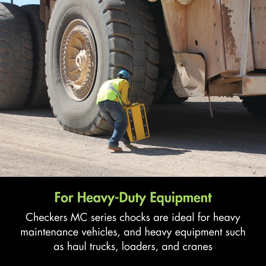Checkers Heavy Duty Wheel Chocks for 95"-142" Tires, One Large Tire Chock for Haul Trucks, Loaders, and Cranes, 427 Ton Capacity, Lightweight HDPE, Made in the USA, Yellow, MC3012