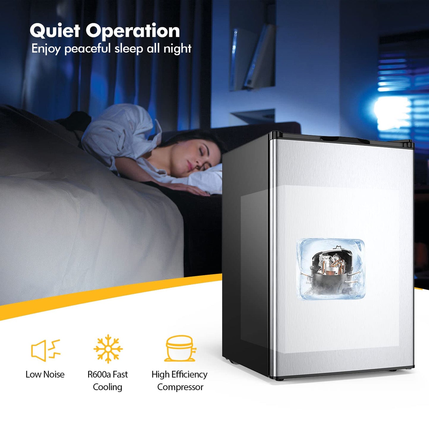 COSTWAY Compact Single Door Upright Freezer - Mini Size with Stainless Steel Door - 3.0 CU FT Capacity - Adjustable