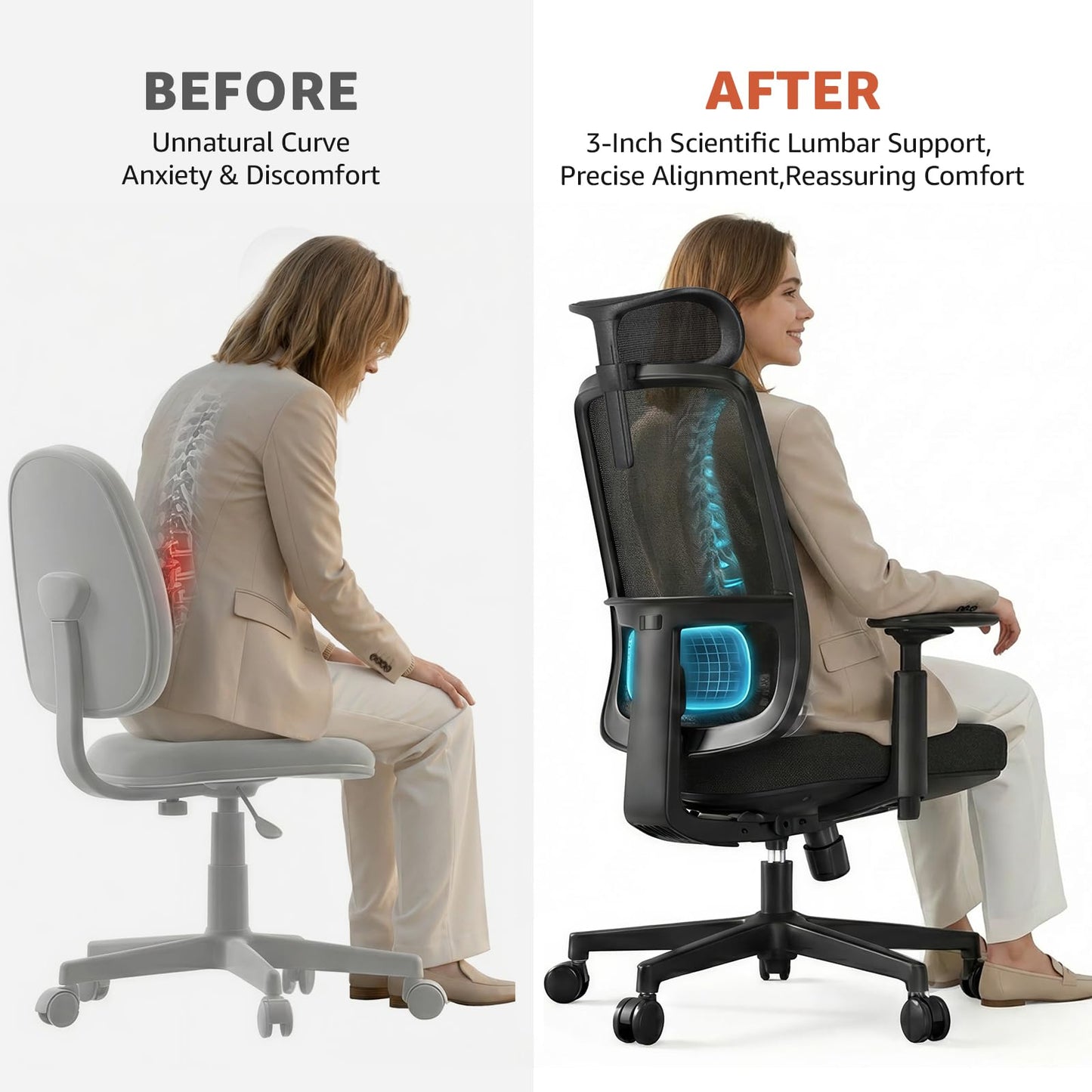 ErgoSift M1 Ergonomic Office Chair Mesh Chair, Home Office Desk Chairs with Adjustable Lumbar Support, Comfortable Computer Gaming Chair, Office Chair for Long Hours (Black)
