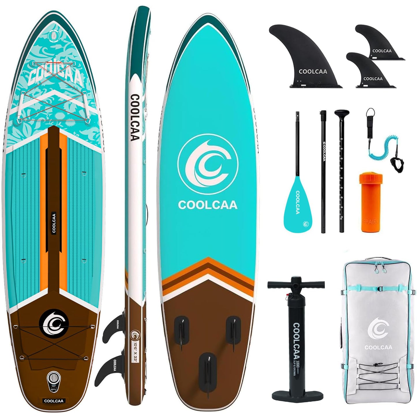 COOLCAA Dolphin Lite 11'6 Inflatable Stand-Up Paddle Board, 490Lbs Capacity SUP Board with 33'' Extra Wide, Fishing Paddleboard with Accessories & Bag for Adults Youth (Turquoise Coast)