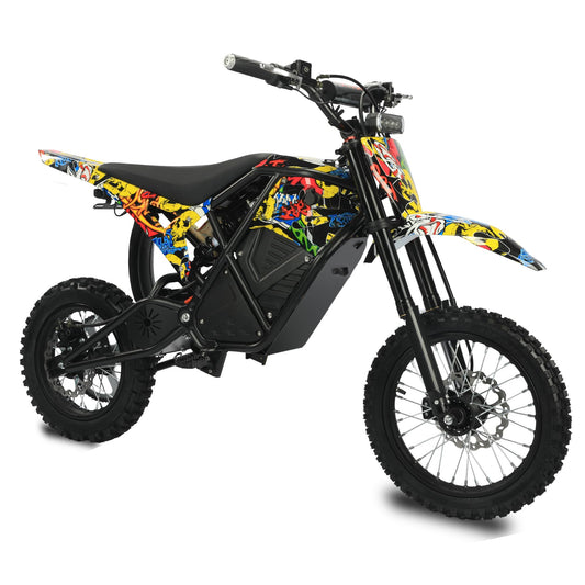 Windone RM7 Electric Dirt Bike for Teens Adults, 48V 22.5Ah Up to 37MPH & 45-Mile Electric Motorcycle, 2200W Ebike, 14"/12" Off-Road Tire E-Bike, Dual Hydraulic Brakes, Full Suspension, Graffiti
