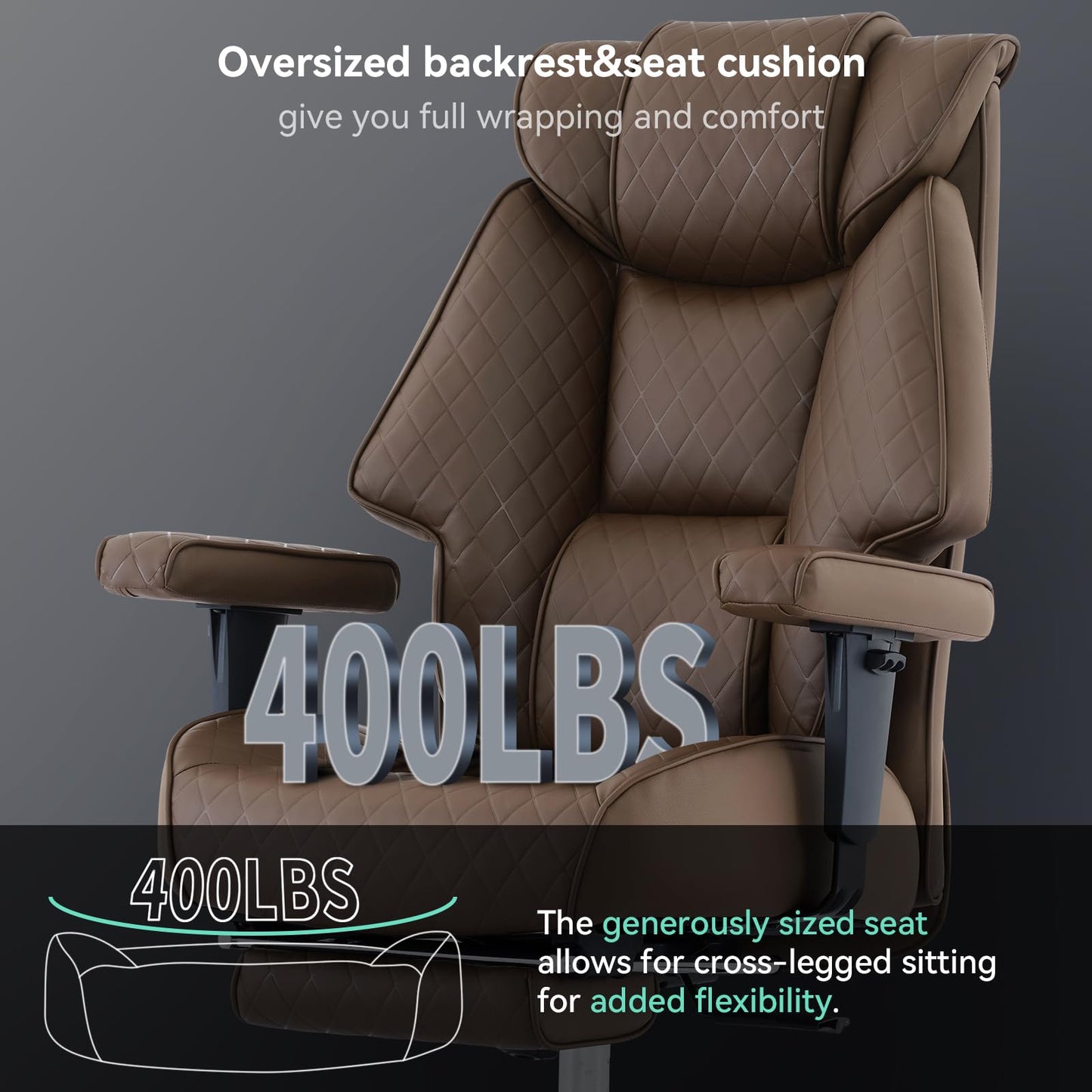 EXCEBET Big and Tall Office Chair with Footrest, PU Leather High Back Executive Office Chair 400lbs, Ergonomic Computer Chairs Lumbar Support for Heavy People (Brown)