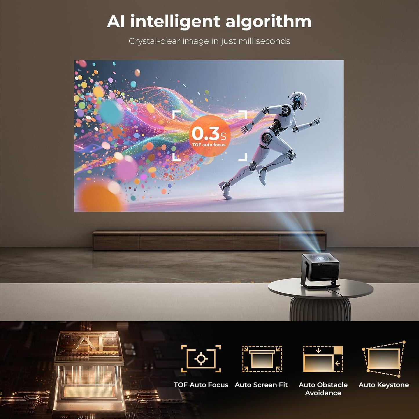 ELEPHAS Smart 4K Projector with WiFi and Bluetooth - Compatible with Prime Video/YouTube, 270° Rotatable, AI Auto Focus & Keystone, Portable Home Theater Movie Projector for Indoor Outdoor