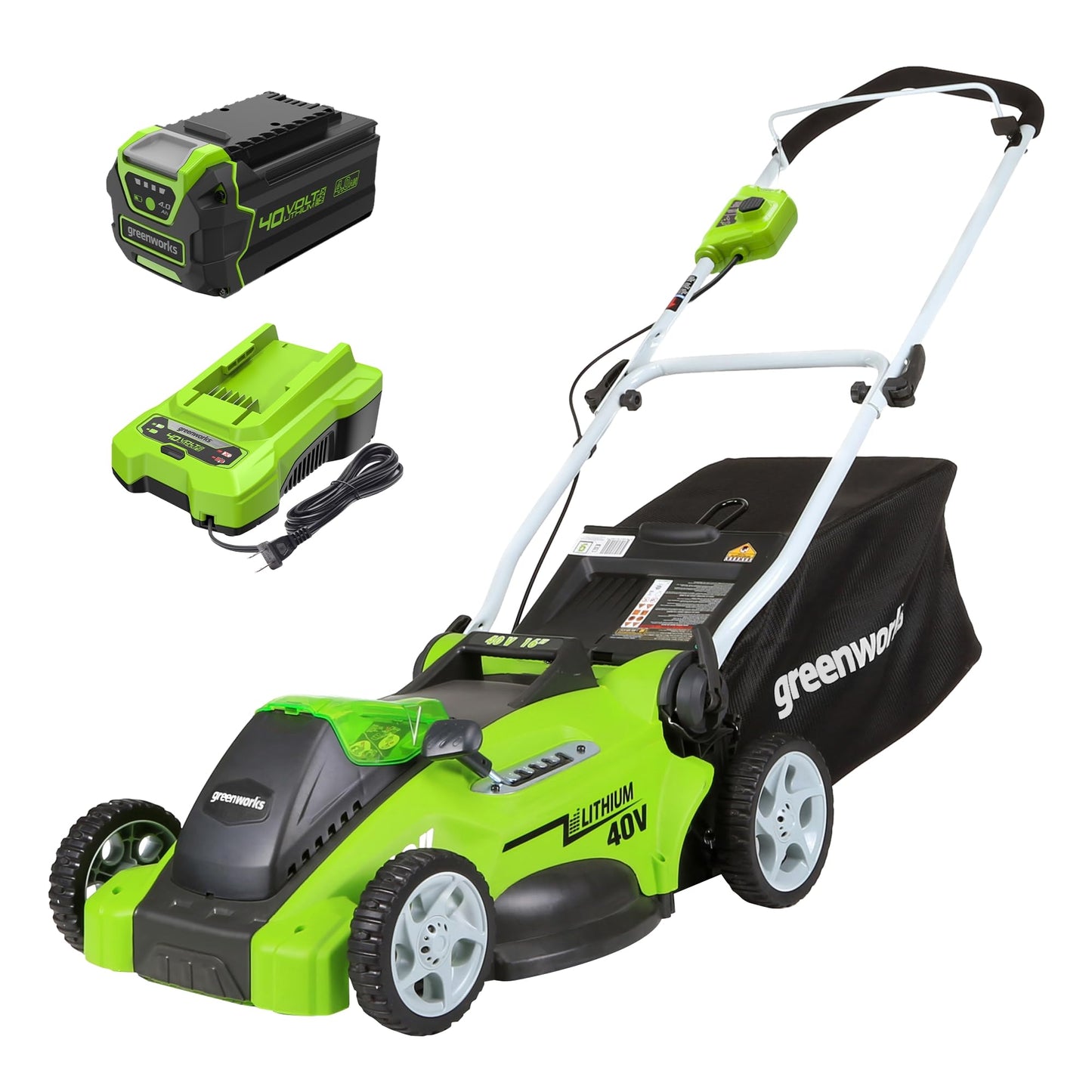 Greenworks 40V 16" (Push) Cordless Lawn Mower, 4.0Ah Battery (1/3 Acre, Push Button Start, Compatible with 75+ Tools)