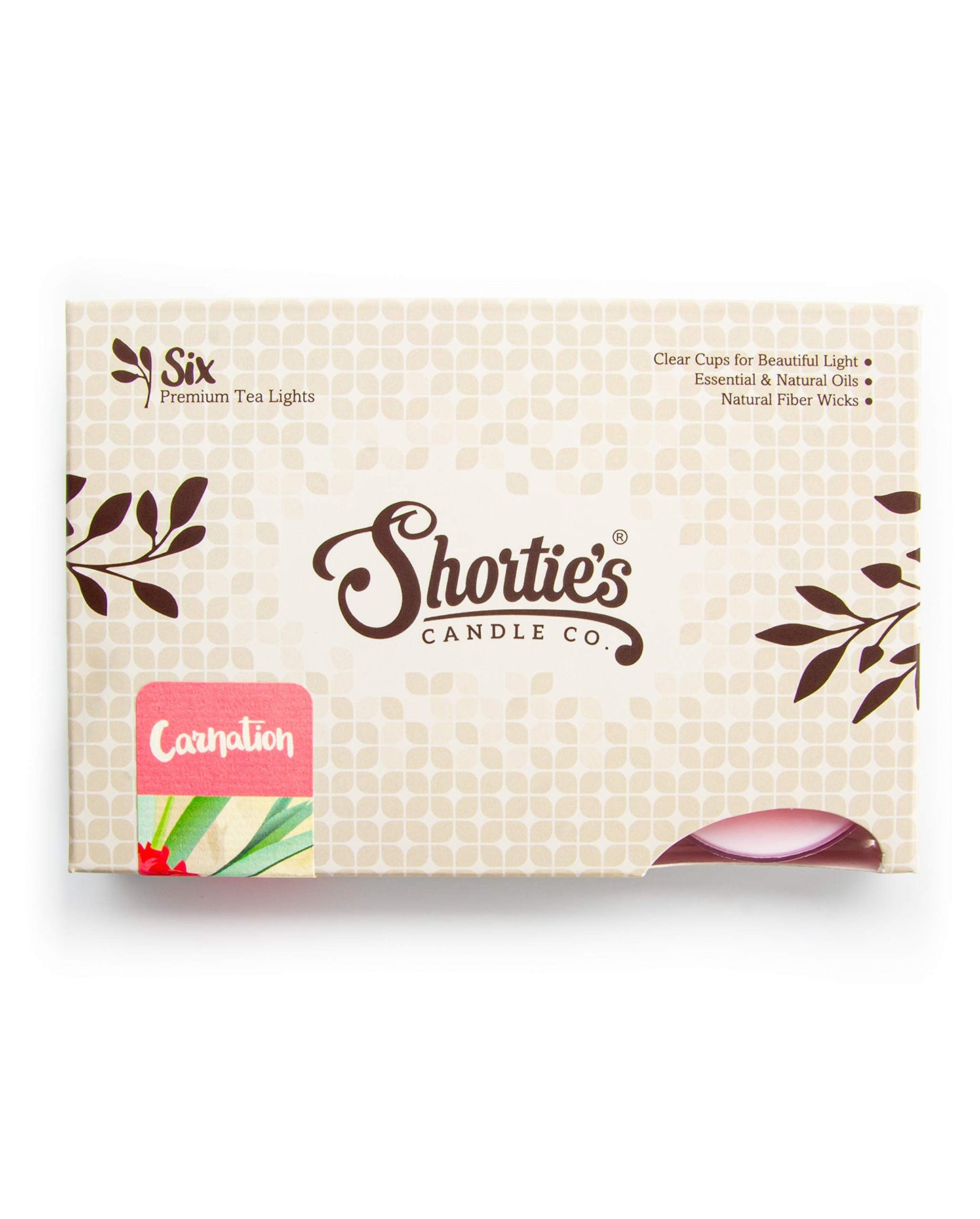 Shorties Candle Company Pure Carnation Tealight Candles - Highly Scented, 12 Pack, Pink, Model 45024