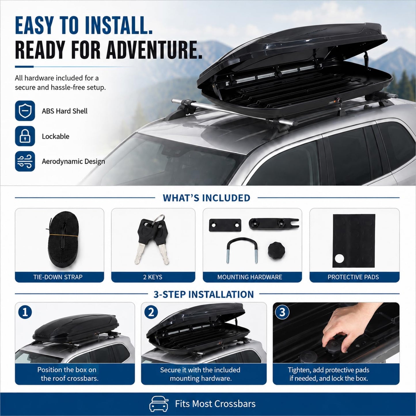 Garvee Rooftop Cargo Box Carrier, 31 Cu ft Hard Shell Rooftop Cargo Carrier - Dual-Side Opening, Universal Car/SUV Fit, Waterproof ABS Material, 165Lbs Capacity w/Secure Straps & Keys