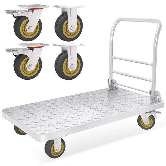 Platform Truck with Brake System 2600lbs Capacity Heavy Duty Push Cart Dolly Foldable Flatbed Cart with 5'' Swivel Wheels Large Steel Platform Dolly Cart for Groceries, Garage, Warehouse (24" x 48")