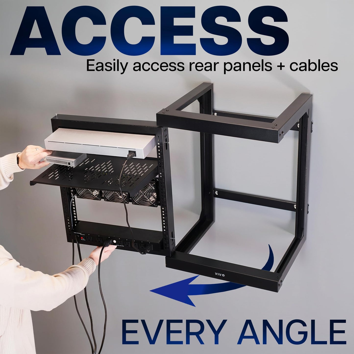 VIVO 12U Wall Mounted Open Frame Server Rack Cabinet for 19 inch IT Network Equipment and AV Devices, 180 Degree Swing Gate, 18.5 in Deep, Black, MOUNT-SC12U