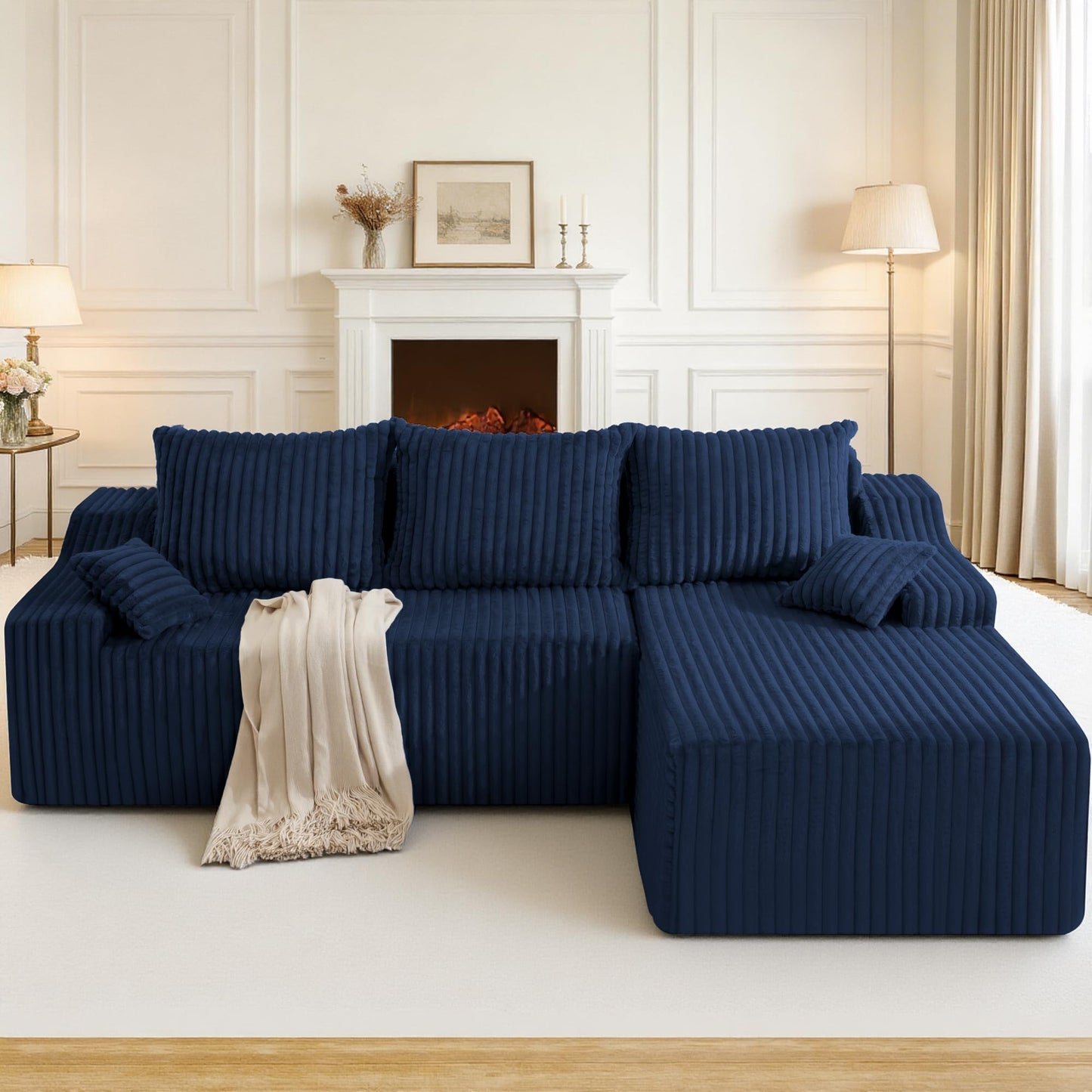HABUTWAY 94" L-Shape Modular Sectional Sofa Couch for Living Room, No Assembly Required, Boneless Couch with Deep Seat for Living Room Bedroom, No Assembly Required (Bule,Right)